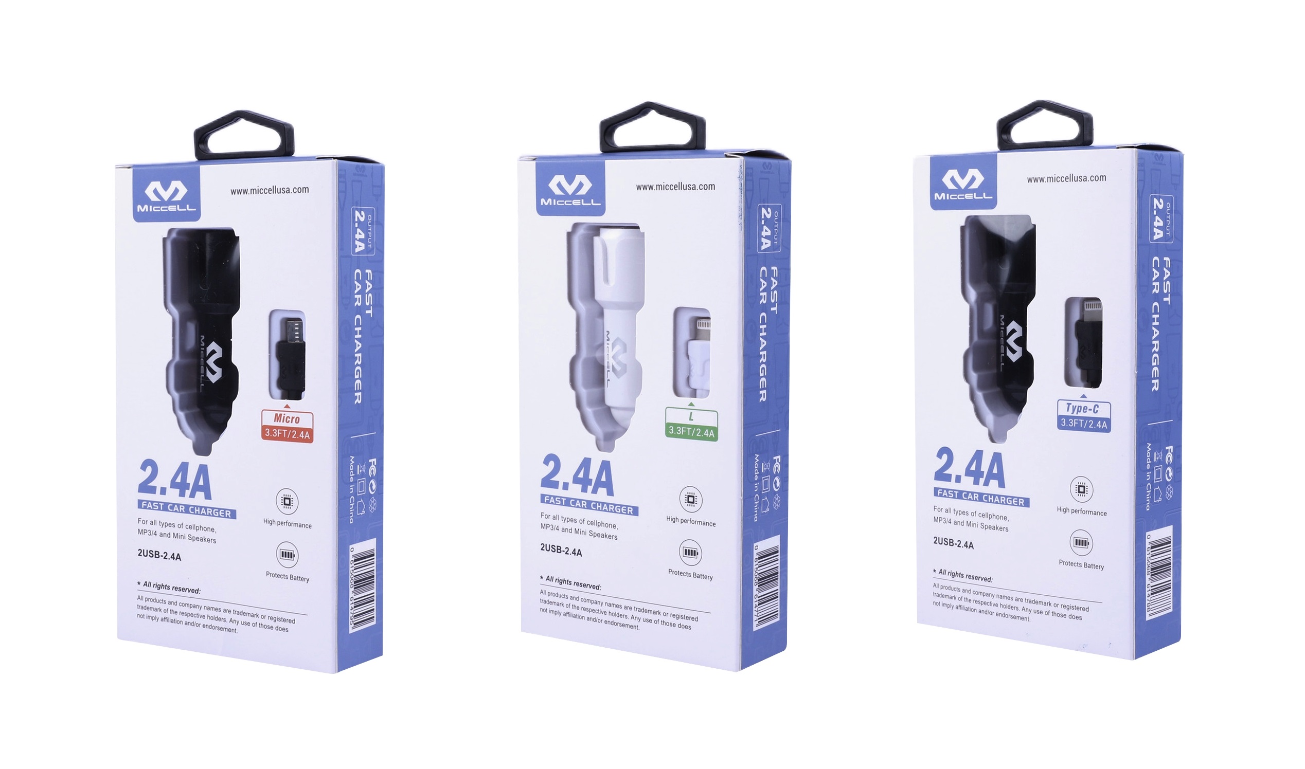 S159 Miccell Dual Car Charger 3.3ft (VQ-C02) Box pack (na)